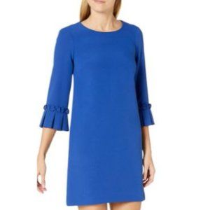 Womens Tahari ASL Dress, royal blue, bell sleeves with ruffle trim, size 12 EUC